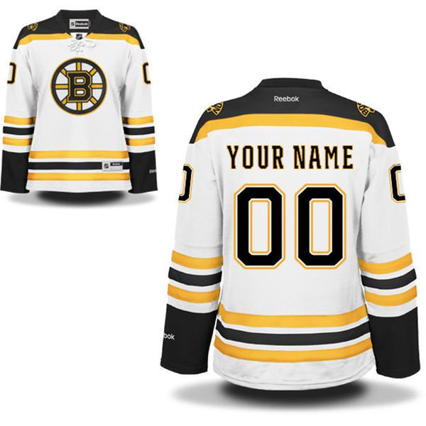 Women Boston Bruins Reebok White Premier Away Custom NHL Jersey->->Custom Jersey